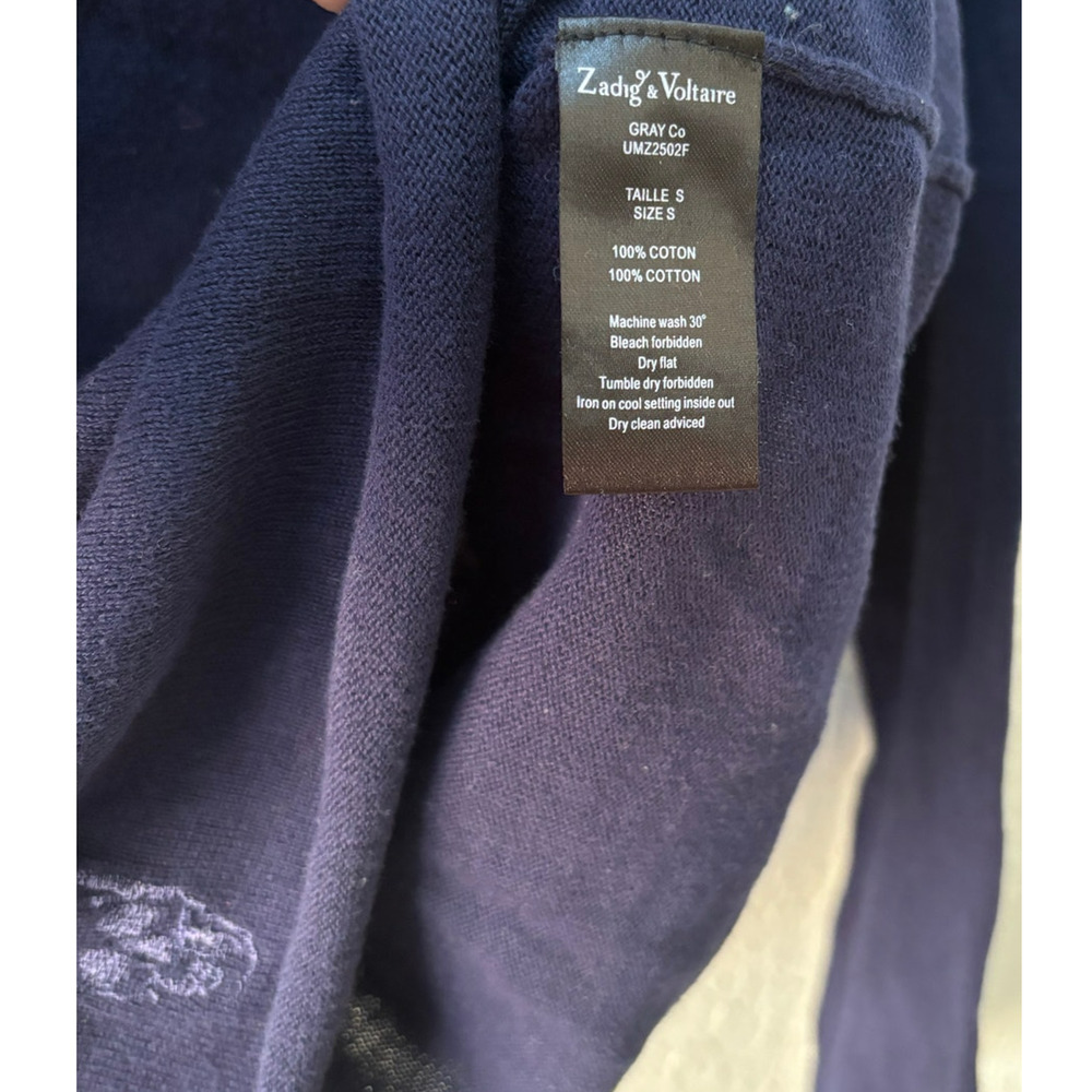 Zadig & Voltaire Crewneck Top Shirt Sweater Blue Imagine Skull Small $250 S1 - Picture 5 of 8